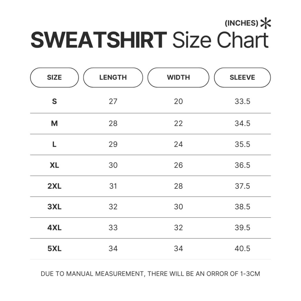 Sweatshirt Size Chart - Pantera Band Store