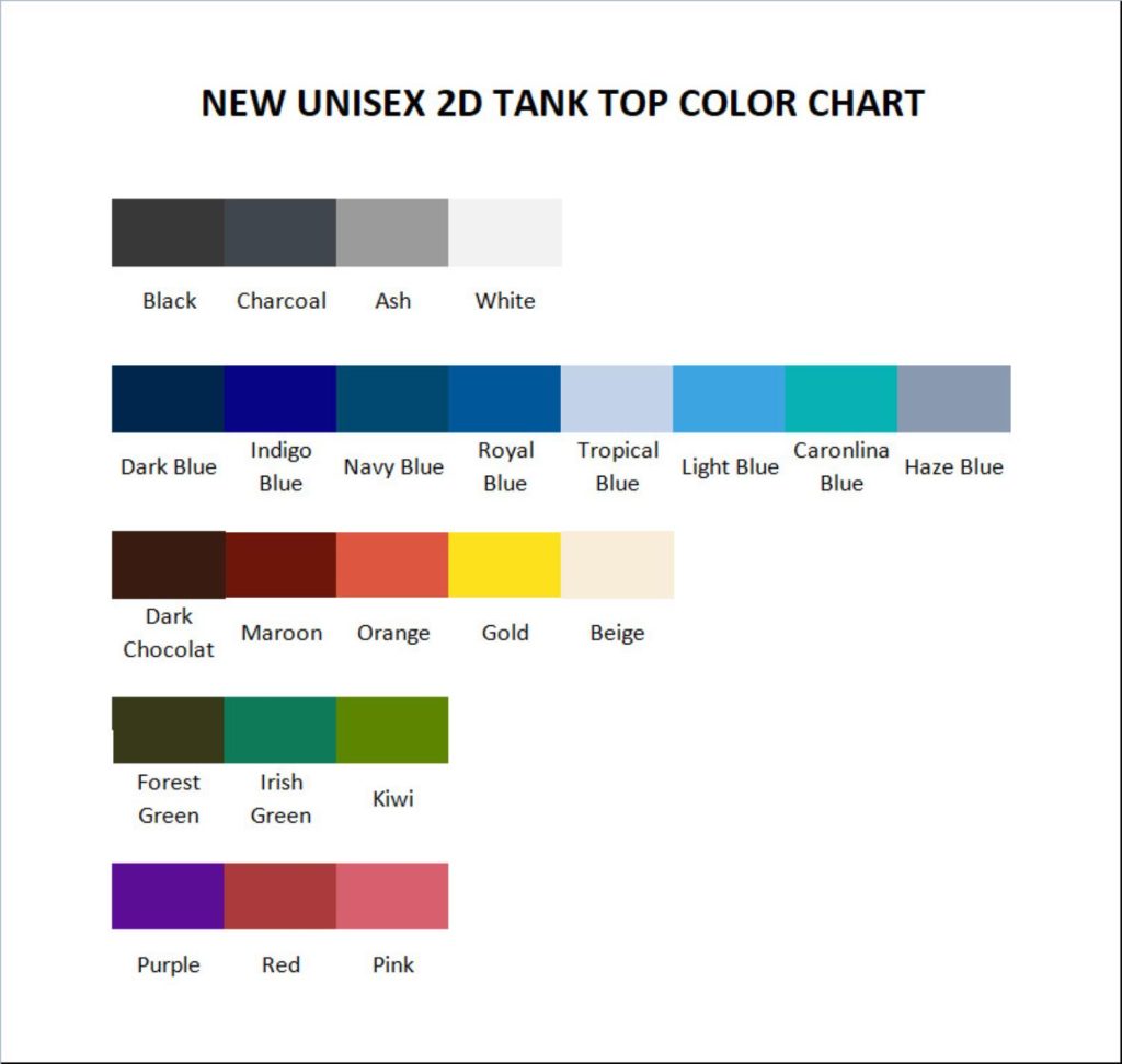 tank top color chart - Pantera Band Store